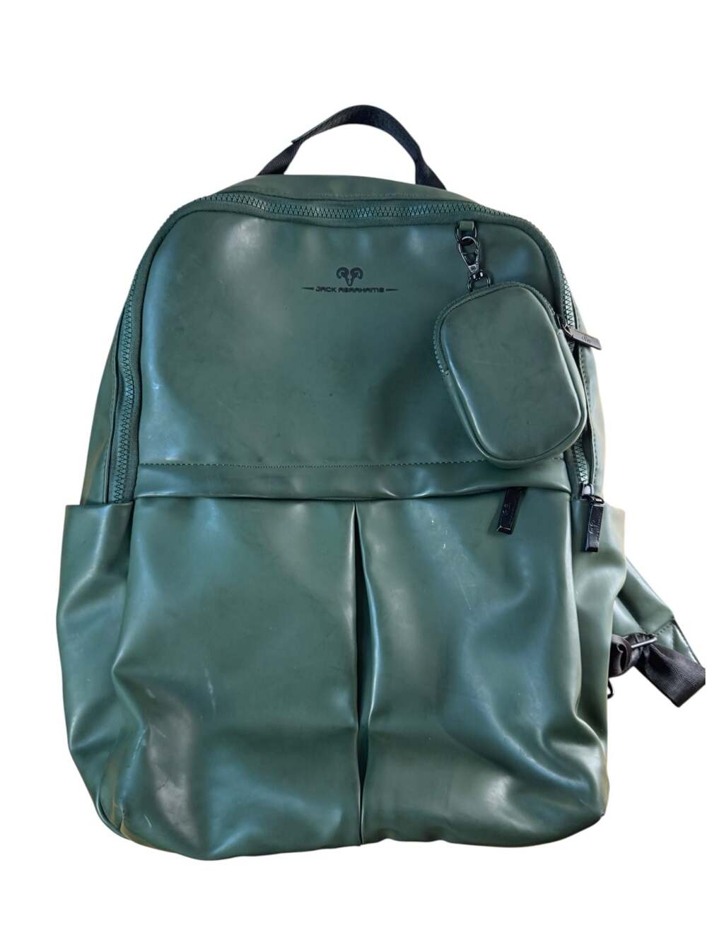 Jack Abrahams Green Leather Backpack with Pouch